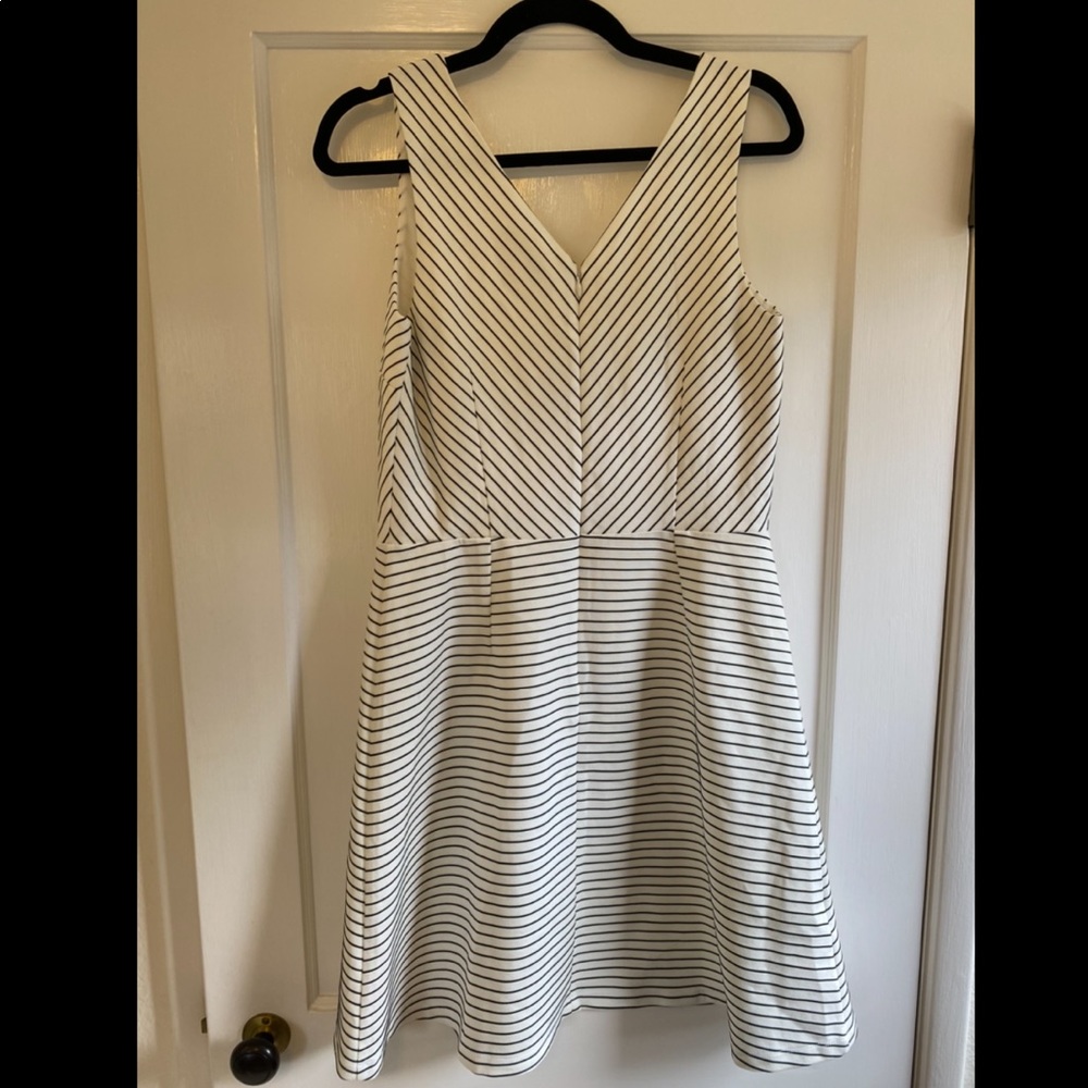 LOFT Black and White Striped Midi Dress